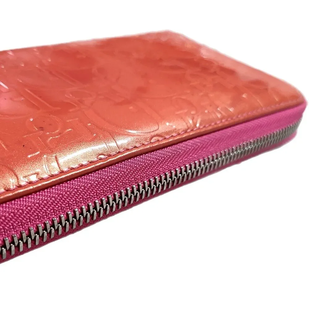 Christian Dior Coral Patent Leather Continental Zippy Wallet Ultimate Voyager